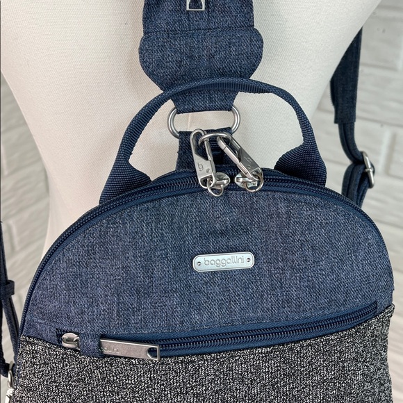 BAGGALLINI ANTI THEFT DENIM AND KNIT TRAVEL CONVERTIBLE BACKPACK SLING BAG RFID - Picture 3 of 14